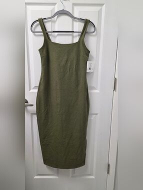 Beyond Yoga Body Con Booty Midi Slit Sleeveless Dress Green New NWT